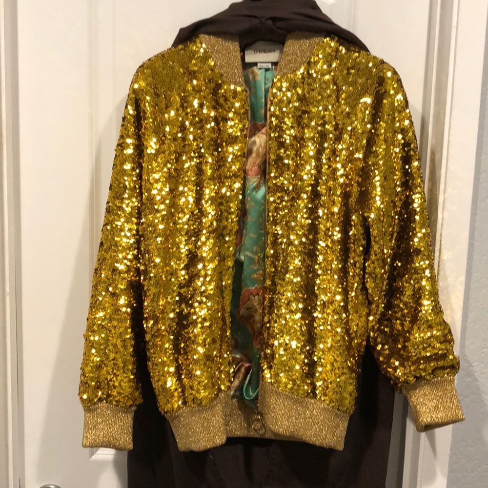 GUCCI 2017 Metallic Sequin Bomber Evening Jacket